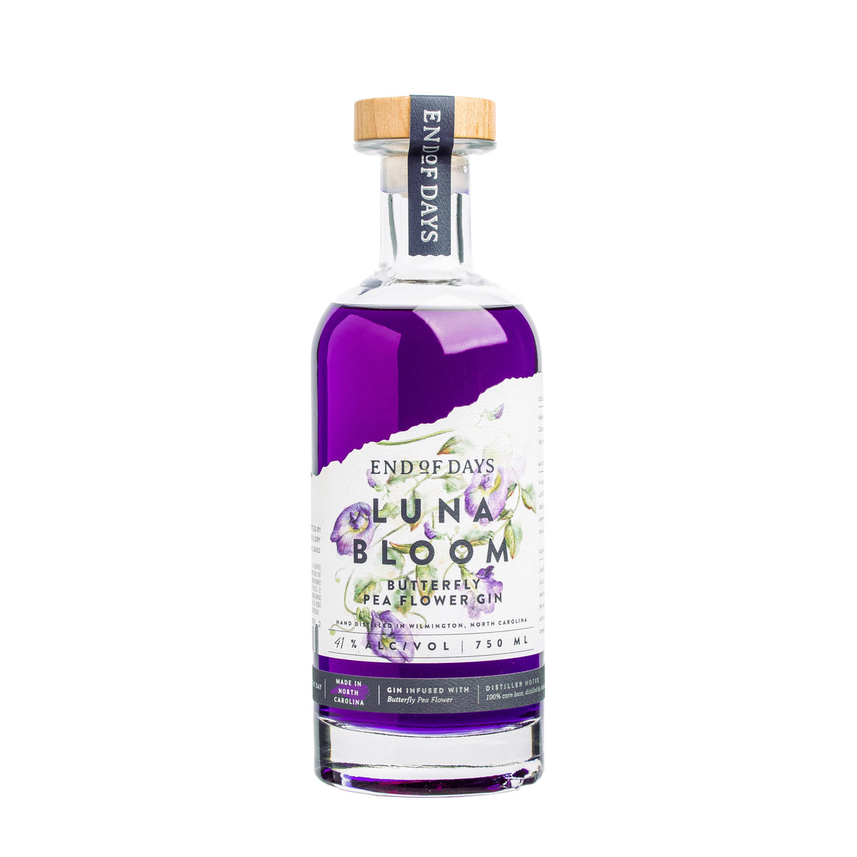 Luna Bloom Butterfly Pea Flower Gin 750ml bottle on a white background